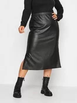 Yours Cire Rib Midaxi Skirt - Black, Size 16, Women