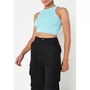 Missguided Racer Neck Rib Crop Top - Blue