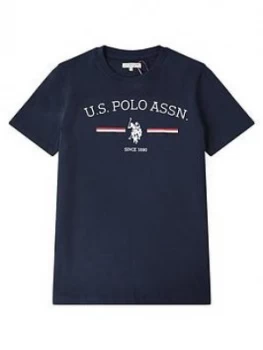 U.S. Polo Assn. Boys Stripe Rider Print Short Sleeve T-Shirt - Navy, Size 7-8 Years