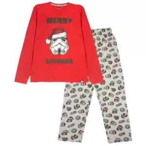 Star Wars Mens Merry Sithmas Long-Sleeved Christmas Pyjama Set (L) (Red/Heather Grey)