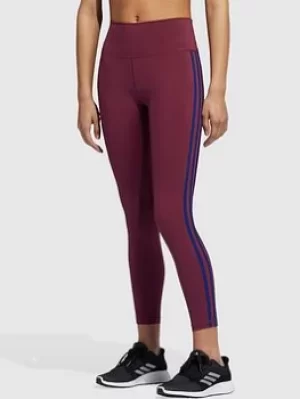 Adidas Believe This 2.0 3 Stripe 7/8 Leggings, Dark Red, Size S, Women