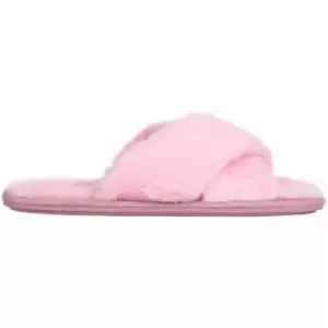 Jack Wills Faux Fur Cross Over Slippers - Pink