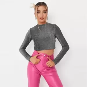 Missguided Neck Glitter Crop Top - Silver