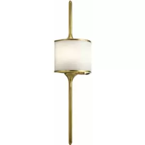 Loops - IP44 Twin Brass Wall Light Long Pole Central White Glass Shade LED G9 3.5W