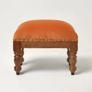 HOMESCAPES Mable Burnt Orange Velvet Rectangular Footstool - Orange