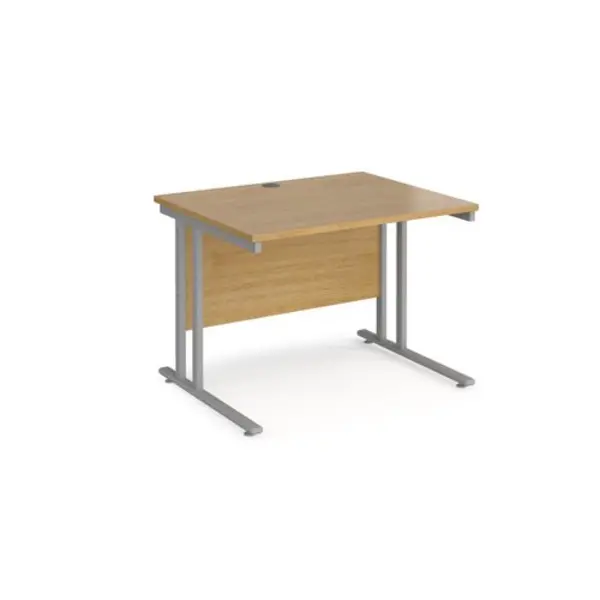 Office Desk 1000mm Rectangular Desk With Cantilever Leg Oak Tops With Silver Frames 800mm Depth Maestro 25