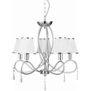 Simplicity pendant lamp, in chrome and glass with 5 white shades