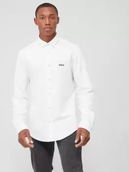 Hugo Boss Biado R White Oxford Shirt with Black Logo