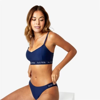 Jack Wills Eco V Neck Ribbed Bikini Top - Navy