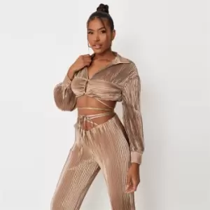 Missguided Plisse Wrap Around Crop Shirt - Neutral