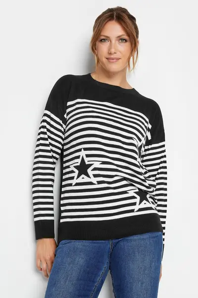 Long Tall Sally Tall Star & Stripe Print Jumper Black