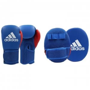 adidas Junior Boxing Gloves and Focus Mitt Set - Blue/Red