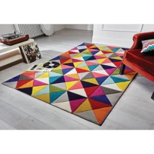 Modern Quality Handcarved Geometric Design Multi Colour Soft Rug in 120x170cm (4'x5'6'') Samba