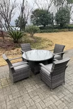 Fimous 4 Seater Outdoor Dark Grey Rattan Complete Dining Set with Round Table