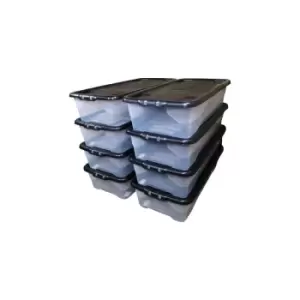 Samuel Alexander - 8 x 42L Clear Under Bed Storage Box with Black Lid, Stackable and Nestable Design Storage Solution