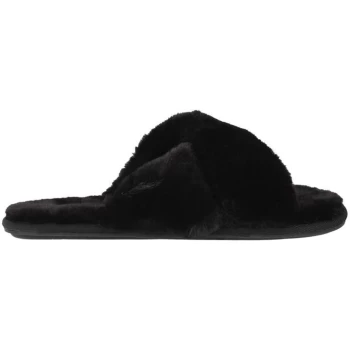 Jack Wills Faux Fur Cross Over Slippers - Black