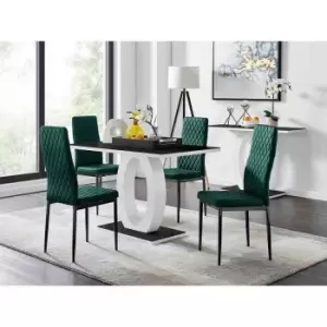 Furniture Box Giovani 4 Black Dining Table and 4 Green Velvet Milan Black Leg Chairs