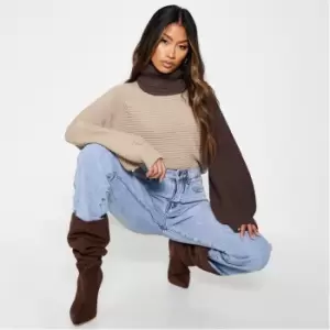 I Saw It First Roll Neck Colourblock Crop Jumper - Brown