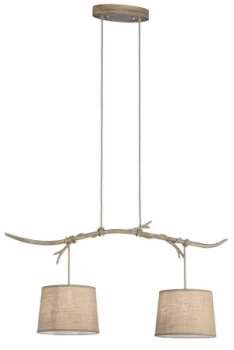 Ceiling Pendant 2 x E27 (Max 40W), Imitation Wood, Linen Shade