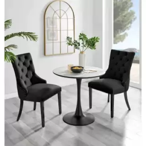 Furniture Box Elina White Marble Effect Round Dining Table and 2 Black Belgravia Black Leg Chairs