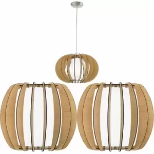 Ceiling Pendant Light & 2x Matching Wall Lights Maple Wood & White Glass Shade