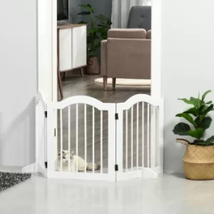 PawHut Wooden Foldable Small Sized Dog Gate Stepover Panel with Support Feet Pet Fence Freestanding Safety Barrier for the House Doorway Stairs White