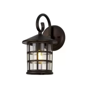 Luminosa Down Round Grid Wall Lamp, 1 x E27, IP44, Antique Bronze, Clear Glass, 2yrs Warranty