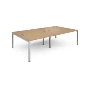 Bench Desk 4 Person Rectangular Desks 2800mm Oak Tops With Silver Frames 1600mm Depth Connex