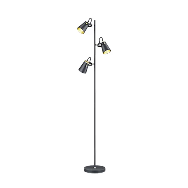 Edward Modern 3 Light Multi Arm Floor Lamp Black Matt with Footswitch