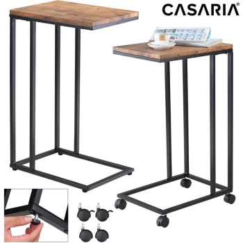 Casaria - Side Table Coffee with Castors Metal MDF Wooden Look Bed Night Stand Care Black