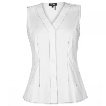 DKNY Stitched V Neck Sleeveless Shirt - White