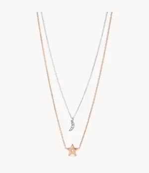 Fossil Women Moon and Star Two-Tone Stainless Steel Convertible Necklace