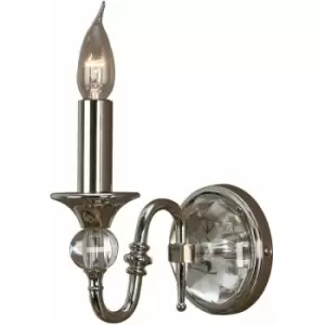 Diana Luxury Single Curved Traditional Wall Light Bright Nickel Crystal Candle