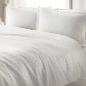 The Linen Yard Waffle Super King Duvet Cover Set Cotton White