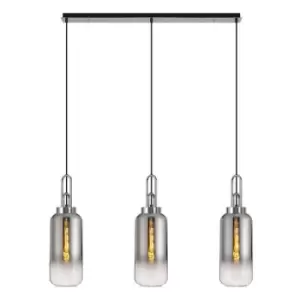 Luminosa Linear 3 Light Pendant E27 With 16cm Cylinder Glass, Smoked, Clear Polished Nickel, Matt Black