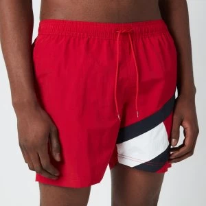 Tommy Hilfiger Mens Signature Flag Medium Length Drawstring Swimshorts - Primary Red - L