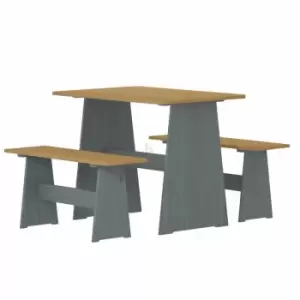 Logan Dining Table+2 Bench Set Grey+Honey