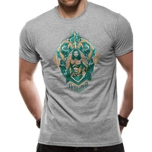 Aquaman Movie - Crest Unisex Large T-Shirt - Grey