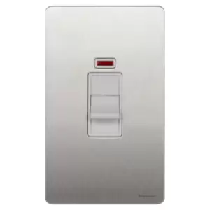 Schneider Electric Ultimate Screwless Flat Plate - Double Control Switch with Neon Indicator, Double Pole, 50AX, GU4421WSS, Stainless Steel with White