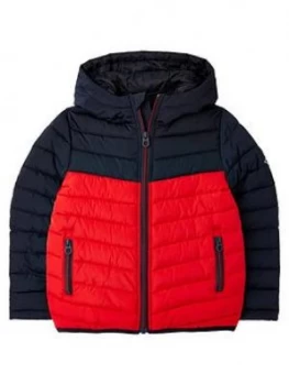 Joules Boys Bamford Chevron Colourblock Padded Coat - Navy/Red Size Age: 10 Years