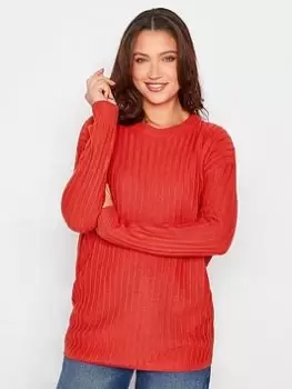 Long Tall Sally Funnel Neck Ribbed Jumper - Red, Size 14-16, Women