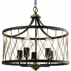 Multi Light Ceiling Pendant 5 Bulb matt Black & bronze Vintage Chandelier Lamp