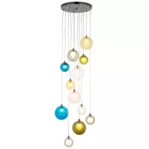 Merano Cagliari Plate Pendant Ceiling Lamp, Black Chrome Plate, Multi Coloured Glass