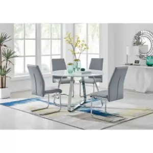 Furniture Box Santorini White Wood Contemporary Round Dining Table and 4 Elephant Grey Lorenzo Chairs