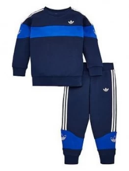 Boys, adidas Originals Infant Childrens Bandrix Crew Jogger Set - Indigo, Size 0-3 Months