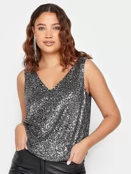 Long Tall Sally Sliver Sequin Swing Vest Top, Silver, Size 22-24, Women