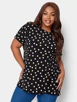 Yours Round Neck Jersey Top Polka Dot, Black, Size 30-32, Women