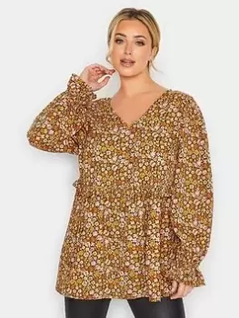 Yours V Back Blouse - Floral, Brown, Size 24, Women