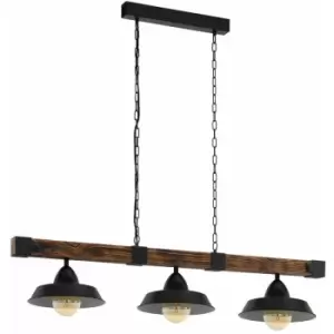 Hanging Ceiling Pendant Light Black & Rustic Wood 3 Bulb Kitchen Island Dining