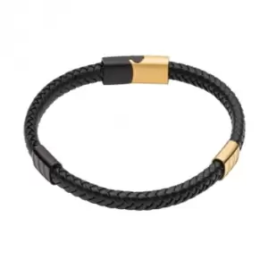 Black Leather Black IP Yellow Gold Plated Bracelet B5409